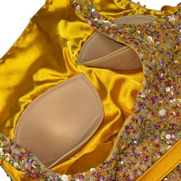 ๐ AIDAN MATTOX sequinโfit & flare mini yellow speckle dress with pockets size 8 - Picture 7 of 8